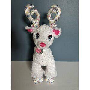 Build A Bear Glisten White Silver Sparkle Snowflake Reindeer Plush Xmas